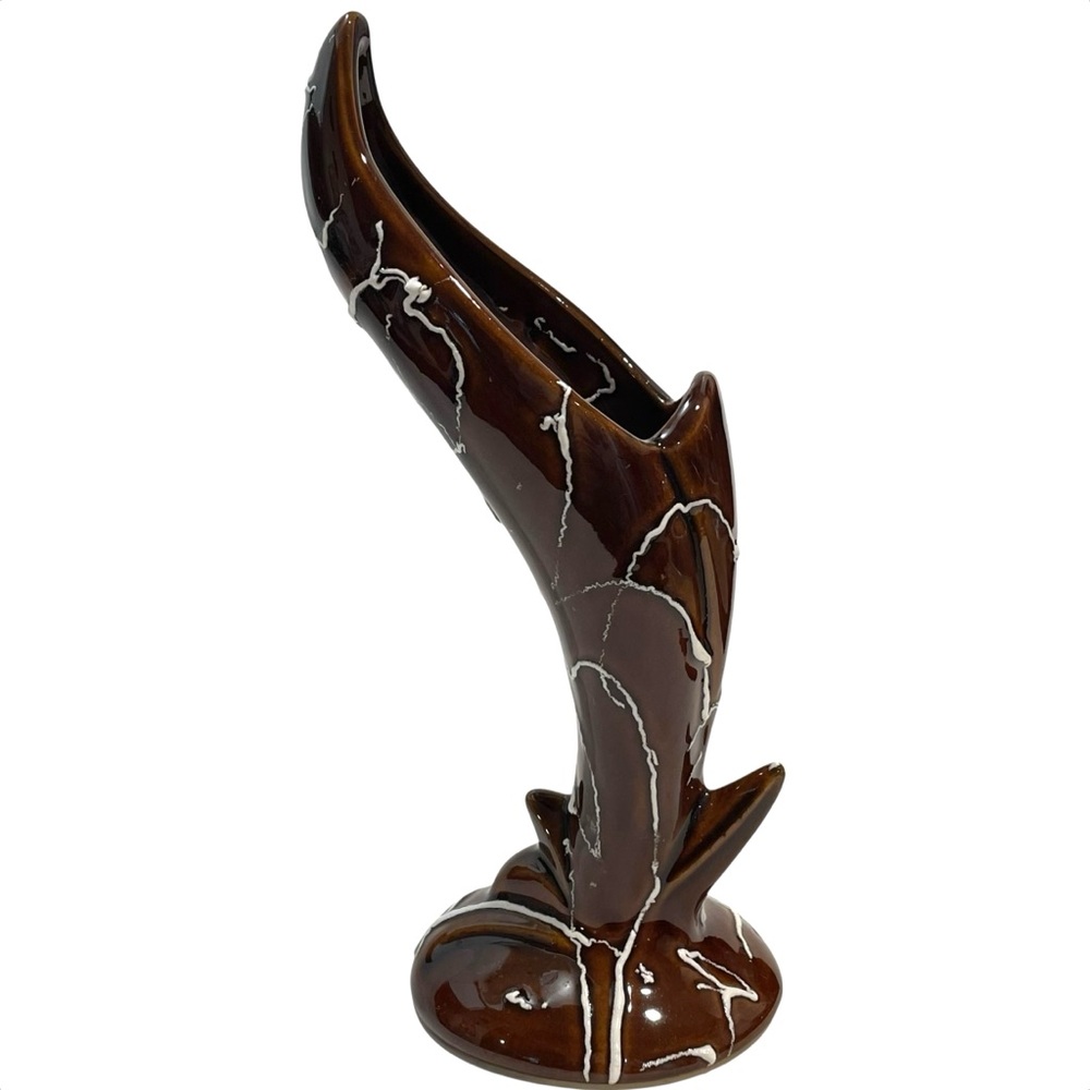 Vintage 1950s Beauceware Ceramic Bud Vase #484 Pottery Leaf Scribble Pattern